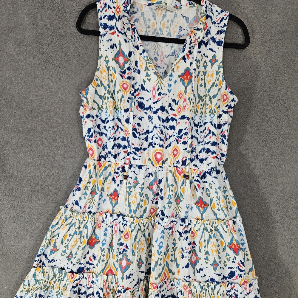 LCW Casual Womens Large Tiered Dress Tassels Multicolor Design Sleeveless Vneck
